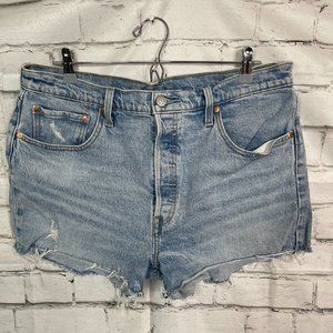 Levis 501 Denim Cutoff Shorts Womens 33 High Rise Distressed Light Wash